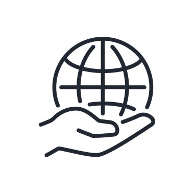 El ele tutuşan gezegen, düzenlenebilir çizgi, beyaz arka plan düz vektör çizimi üzerinde izole edilmiş. Piksel mükemmel. 64 x 64