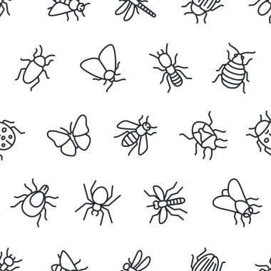 Böcek simgeleri beyaz vektör çiziminde izole edilmiş pürüzsüz desen