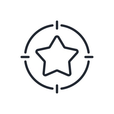 Beyaz arkaplan düz vektör illüstrasyonunda izole edilmiş yıldız hedeflenebilir çizgi simgesi. Piksel mükemmel. 64 x 64