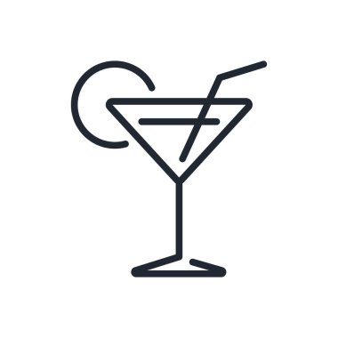 Beyaz arkaplan düz vektör illüstrasyonunda martini bardağı düzenlenebilir çizgi ikonu izole edildi. Piksel mükemmel. 64 x 64