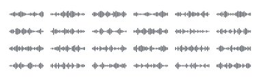 Podcast ses ve müzik ses dalgaları simgeleri beyaz arkaplanda izole edildi.