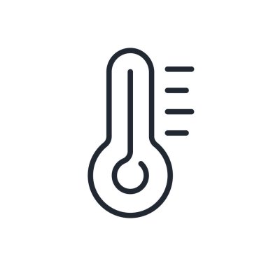 Beyaz arkaplan düz vektör illüstrasyonunda termometre düzenlenebilir çizgi ikonu izole edildi. Piksel mükemmel. 64 x 64.