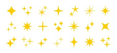 Parlak yıldız ve parlaklık simgeleri beyaz arkaplan vektör illüstrasyonunda izole edildi.