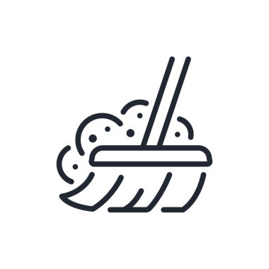 Süpürge süpürme tozu veya düzenlenebilir çizgi ikonu beyaz arkaplan düz vektör illüstrasyonunda izole edildi. Piksel mükemmel. 64 x 64.