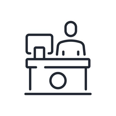 Beyaz arkaplan düz vektör illüstrasyonunda izole edilmiş resepsiyon veya bilgi masası düzenlenebilir çizgi simgesi. Piksel mükemmel. 64 x 64.