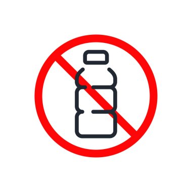 Plastik şişe yasaklı, düzenlenebilir çizgi simgesi beyaz arka plan düz vektör illüstrasyonunda izole edildi. Piksel mükemmel.
