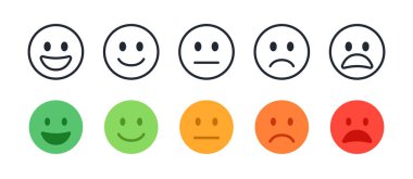 Memnuniyet oranı emoticon yüz düzenlenebilir dış hat simgesi beyaz arkaplan düz vektör çizimi izole.