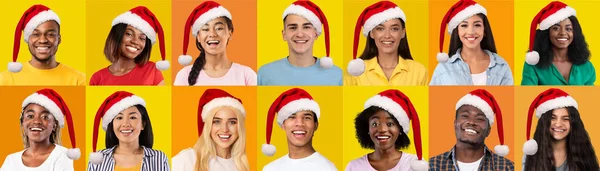 Collection Positive Beautiful Multicultural People Millennial Men Women Wearing Red — Stock Photo, Image