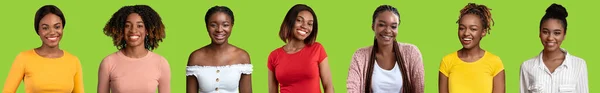 Kollektion Studio Porträtt Ganska Unga Afrikanska Amerikanska Damer Poserar Grön — Stockfoto