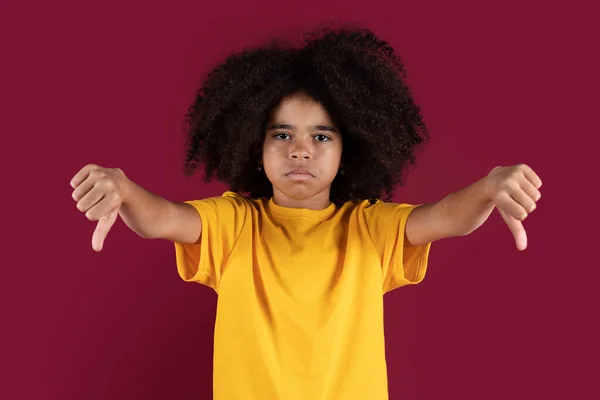 Dont Disappointed Cute African American Kid Preteen Girl Bushy Hair — Stock Photo, Image