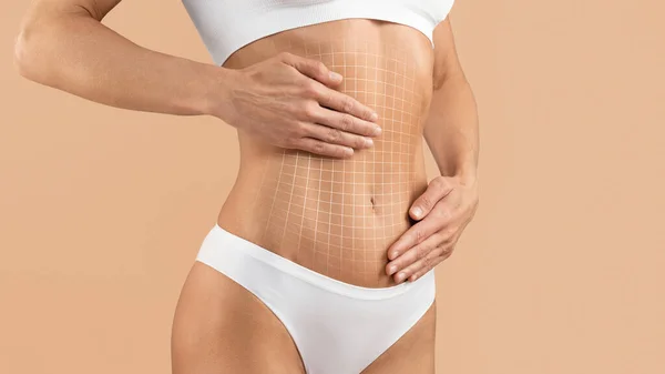Tummy Tuck Tiros Recortados Corpo Feminino Com Abdômen Plano Malha — Fotografia de Stock