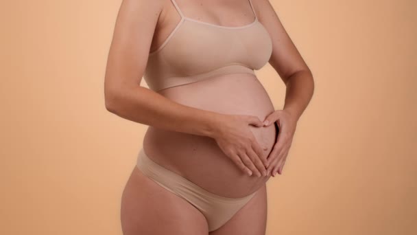 Uppriktig Moderskärlek Närbild Skott Ung Oigenkännlig Gravid Kvinna Underkläder Smeker — Stockvideo