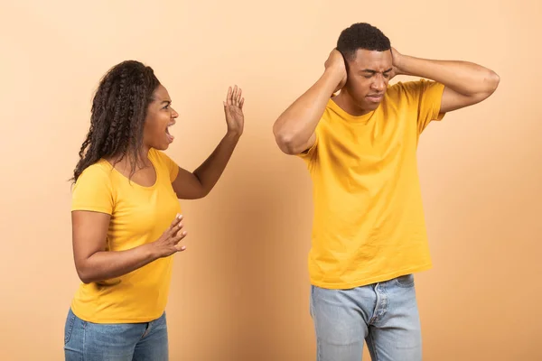 Misunderstanding Couple Marriage Family Furious Black Lady Shouting Her Annoyed — Stock Photo, Image