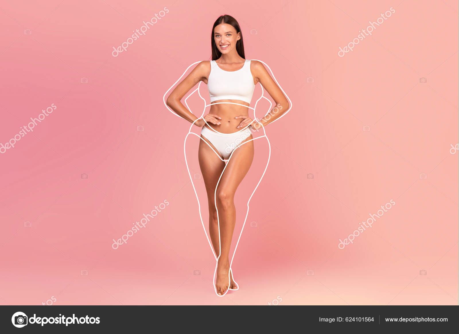 Body Shaping Beautiful Young Woman White Underwear Drawn