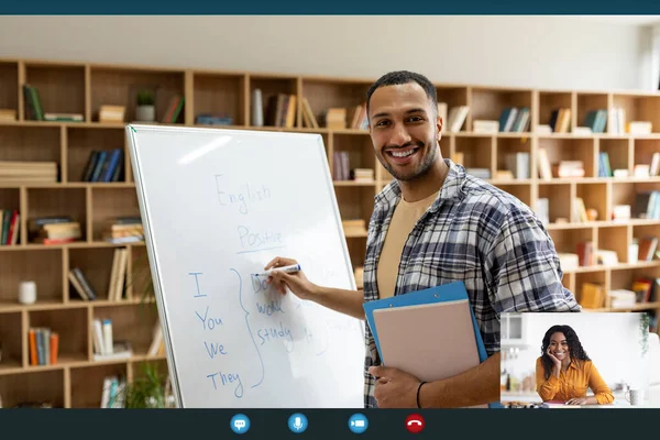 Online Class Young Man Woman Having Web Conference Laptop Male — Stock Photo, Image