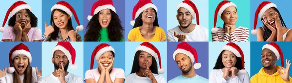 Banner Navidad Diversas Personas Felices Emocionadas Los Sombreros Santa Posando — Foto de Stock