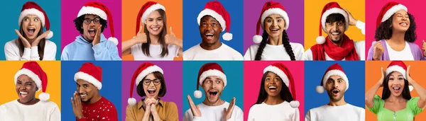 Χριστουγεννιάτικη Προσφορά Ψηφιδωτό Πολλούς Χαμογελαστούς Πολυεθνικούς Άνδρες Και Γυναίκες Που — Φωτογραφία Αρχείου