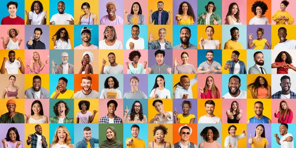 Sosyal Çeşitlilik Renkli Geçmişleri Olan Farklı Insanların Mutlu Yüzlerine Sahip — Stok fotoğraf