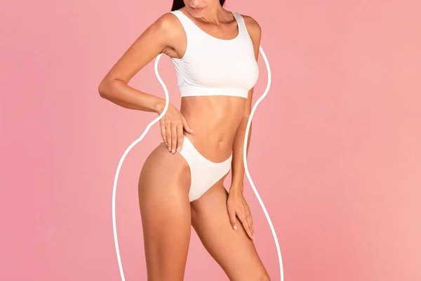 Fitness Concept Sporty Slim Female Underwear Silhouette Outlines Body Standing — Stock Photo, Image