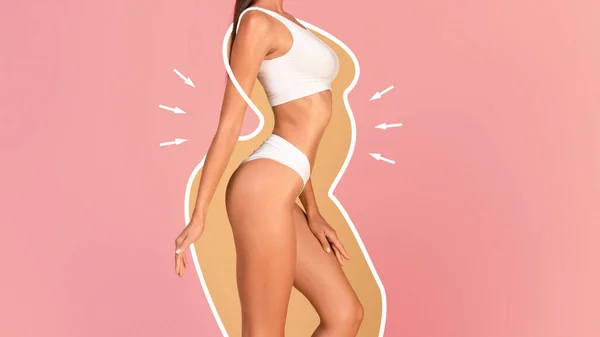 Dieting Concept Slim Female Underwear Drawn Silhouette Her Body Standing — Stock Photo, Image