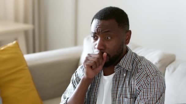 Health Problems Close Portrait Young African American Guy Feeling Sick — Video