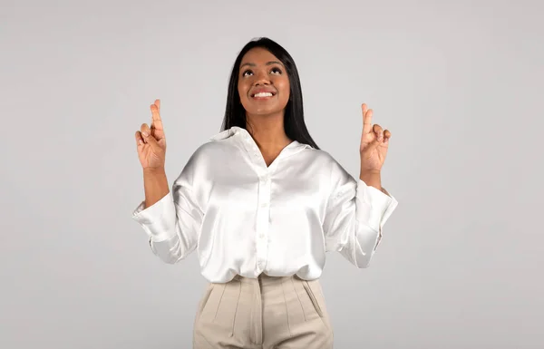 Happy Pensive Young African American Business Woman Formal Wear Crossed —  Fotos de Stock
