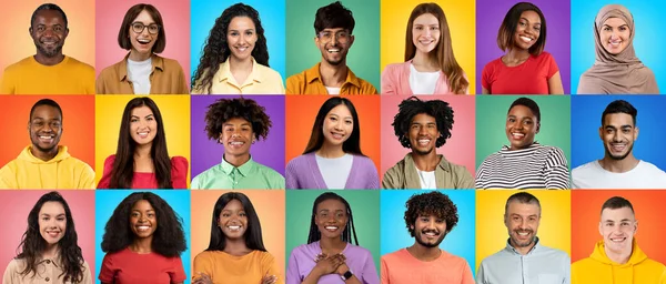 Group Happy People Different Nationalities Cultures Posing Colorful Backgrounds Creative — Fotografia de Stock