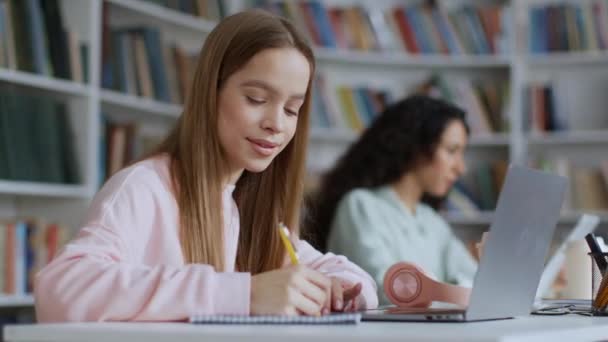 Study Process Close Portrait Young Pretty Lady Student Writing Homework — Stock video