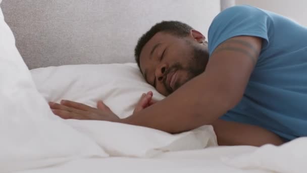 Finally Time Rest Close Portrait Young African American Man Lying — Stockvideo
