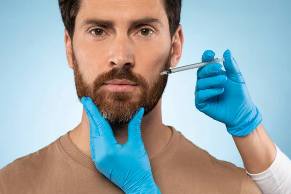 Male Injective Cosmetology Concept Handsome Bearded Middle Aged Man Receiving — Stock Photo, Image
