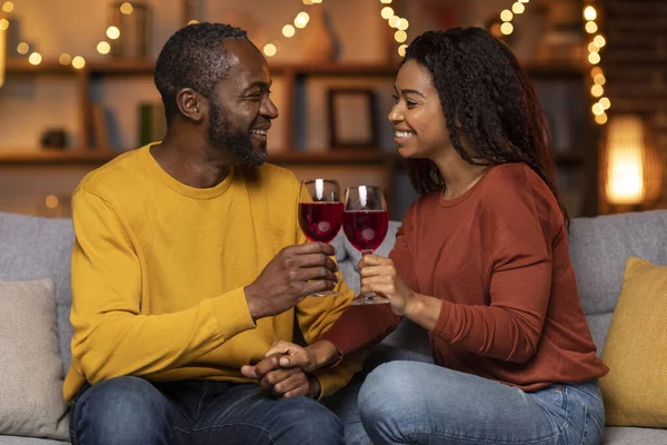 Cheerful Happy Beautiful Loving African American Couple Relaxing Together Home — Stock Photo, Image