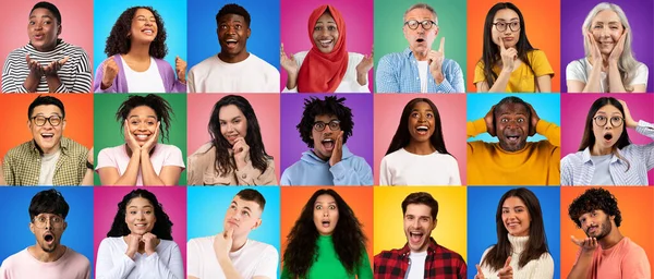 People Different Age Ethnicity Expressing Diverse Emotions While Standing Isolated — Stok fotoğraf