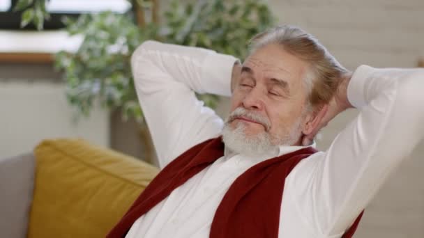 Retirement Relax Close Portrait Happy Positive Relaxed Senior Bearded Man — Stockvideo