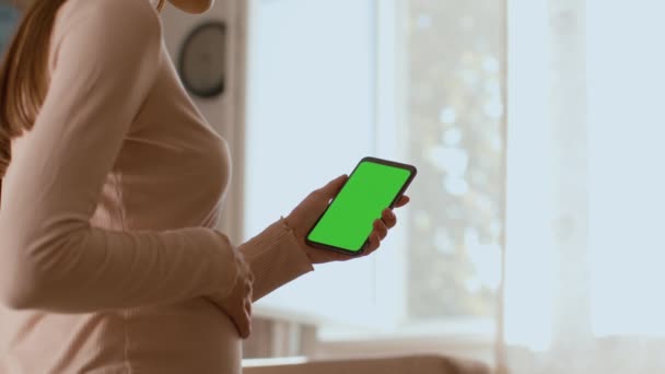 Εφαρμογή Ημερολογίου Εγκυμοσύνης Κοντινό Πλάνο Της Αγνώριστη Έγκυος Γυναίκα Βλέποντας — Αρχείο Βίντεο