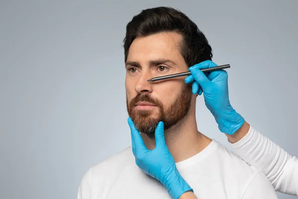 Portrait Middle Aged Man Getting Prepared Plastic Surgery Procedures Doctor — Stock Photo, Image