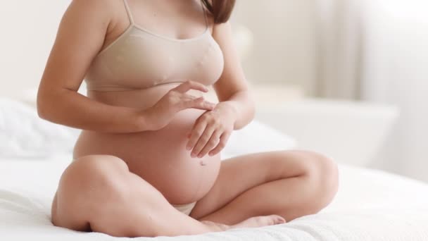 Pregnancy Beauty Acre Close Shot Unrecognizable Pregnant Woman Underwear Rubbing — Wideo stockowe