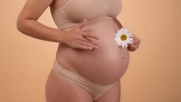 Natural Cosmetics Expectant Close Shot Unrecognizable Pregnant Woman Pampering Cream — ストック動画