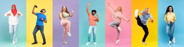 Happy Multiethnic People Grimacing Gesturing Colorful Backgrounds Diverse Cheutfully Multicultural — 스톡 사진