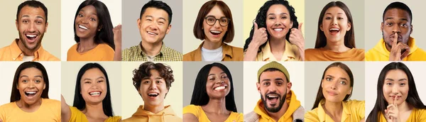 Mosaik Multiethnischer Fröhlicher Menschen Schöner Männer Und Frauen Unterschiedlichen Alters — Stockfoto