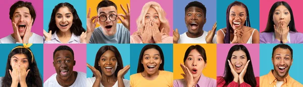 Cheerful Multicultural Millennials Having Fun Colorful Studio Backgrounds Happy Beautiful — Stock Photo, Image