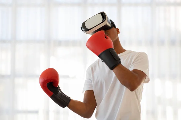 Πυγμαχία Στην Εικονική Πραγματικότητα Ψηφιακή Αθλητική Επιτυχία Αθλητικός Αφροαμερικάνος Ακουστικά — Φωτογραφία Αρχείου