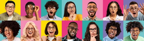 Collectie Van Multiraciale Jongeren Mooie Mannen Vrouwen Met Een Bril — Stockfoto
