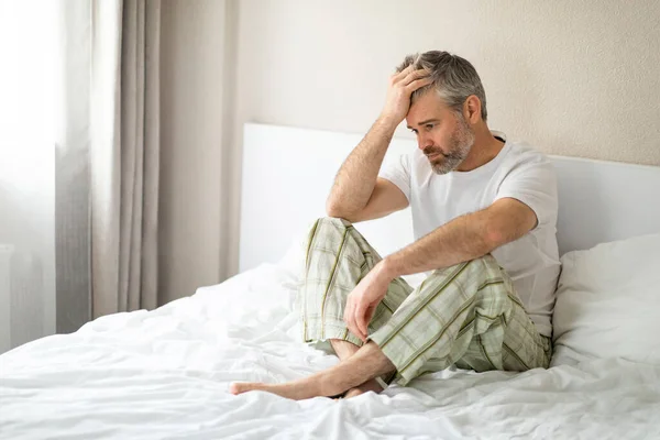 Broken Upset Frustrated Handsome Grey Haired Middle Aged Man Sitting — Stock Photo, Image