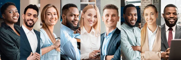 Career, job, occupation for millennials concept. Set of portraits of smiling multiethnic young people attractive positive men and women in formal outfits posing at workplace, collage