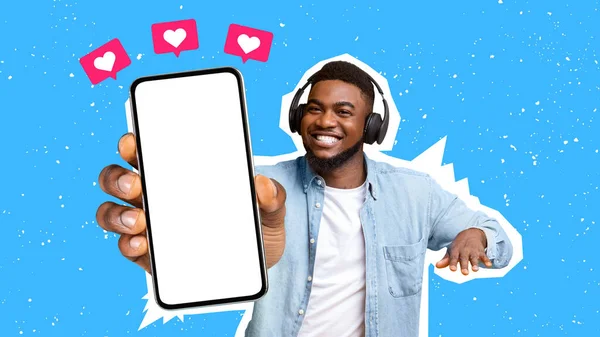 Happy Tampan African American Pria Headphone Modern Menikmati Mendengarkan Musik — Stok Foto