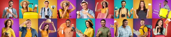 Fröhlich Fröhliche Multiethnische Millennials Urlaub Eine Reihe Von Fotos Glücklicher — Stockfoto