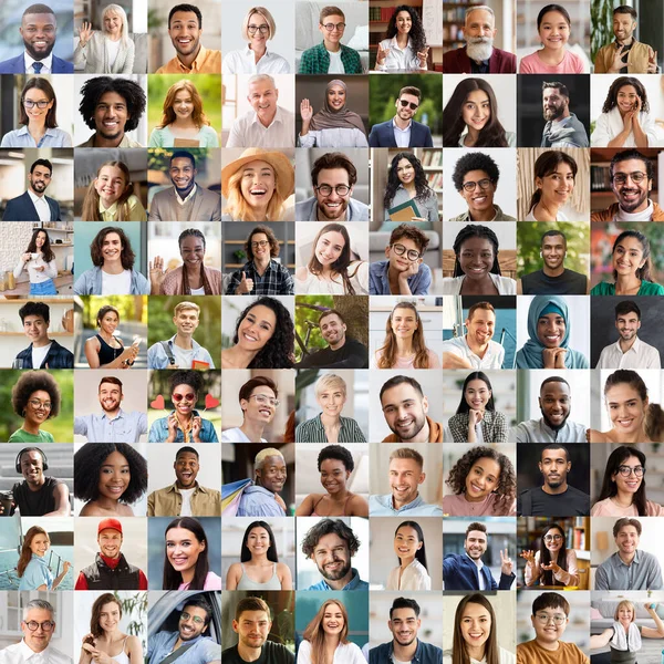 Έννοια Πολυμορφίας Ψηφιδωτό Χαρούμενους Πολυφυλετικούς Ανθρώπους Διαφορετικών Ηλικιών Που Ποζάρουν — Φωτογραφία Αρχείου