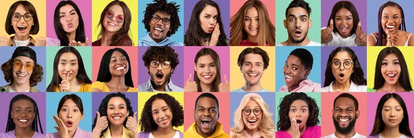Hermosas Personas Jóvenes Multiculturales Que Muestran Diversas Emociones Conjunto Fotos — Foto de Stock