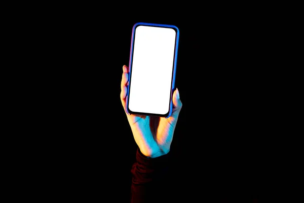 Social Network Modern Technology Female Hand Holding Cellphone White Blank — Stock Photo, Image
