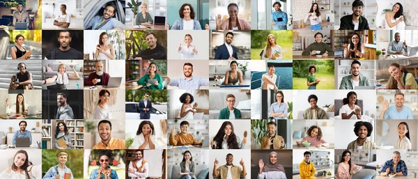 Collage Gente Multirracial Feliz Avatares Diversos Fondos Hombres Mujeres Atractivos —  Fotos de Stock